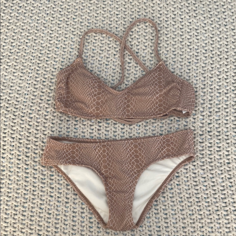 Taupe Brown Patterned Bikini Set